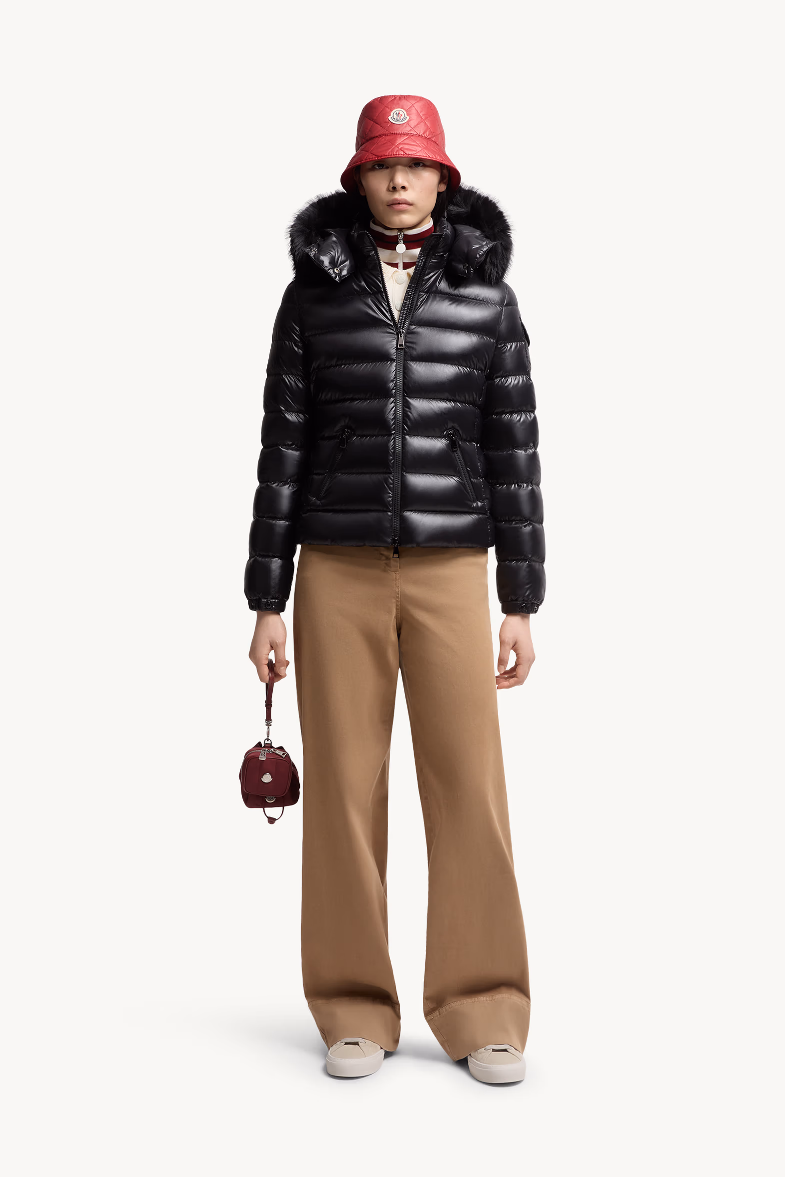 Badyf Faux Fur-Trimmed Hooded Short Down Jacket Women Black Moncler 0